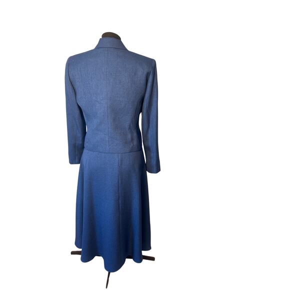 Clio Retro Style Blue Tailored Blazer Suit A Line Skirt Career Office Size 10 - Picture 5 of 11